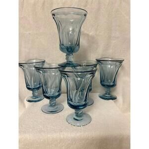 Fostoria  Vintage Jamestown Blue Footed Water Glasses Drinking Goblets Set of 6